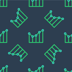 Line Graph, schedule, chart, diagram, infographic, pie graph icon isolated seamless pattern on blue background. Vector