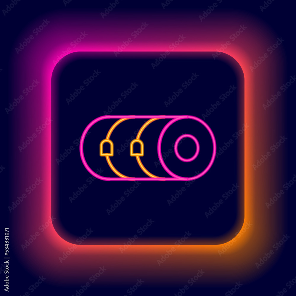 Sticker glowing neon line blanket roll icon isolated on black background. camping roll mat. colorful outline