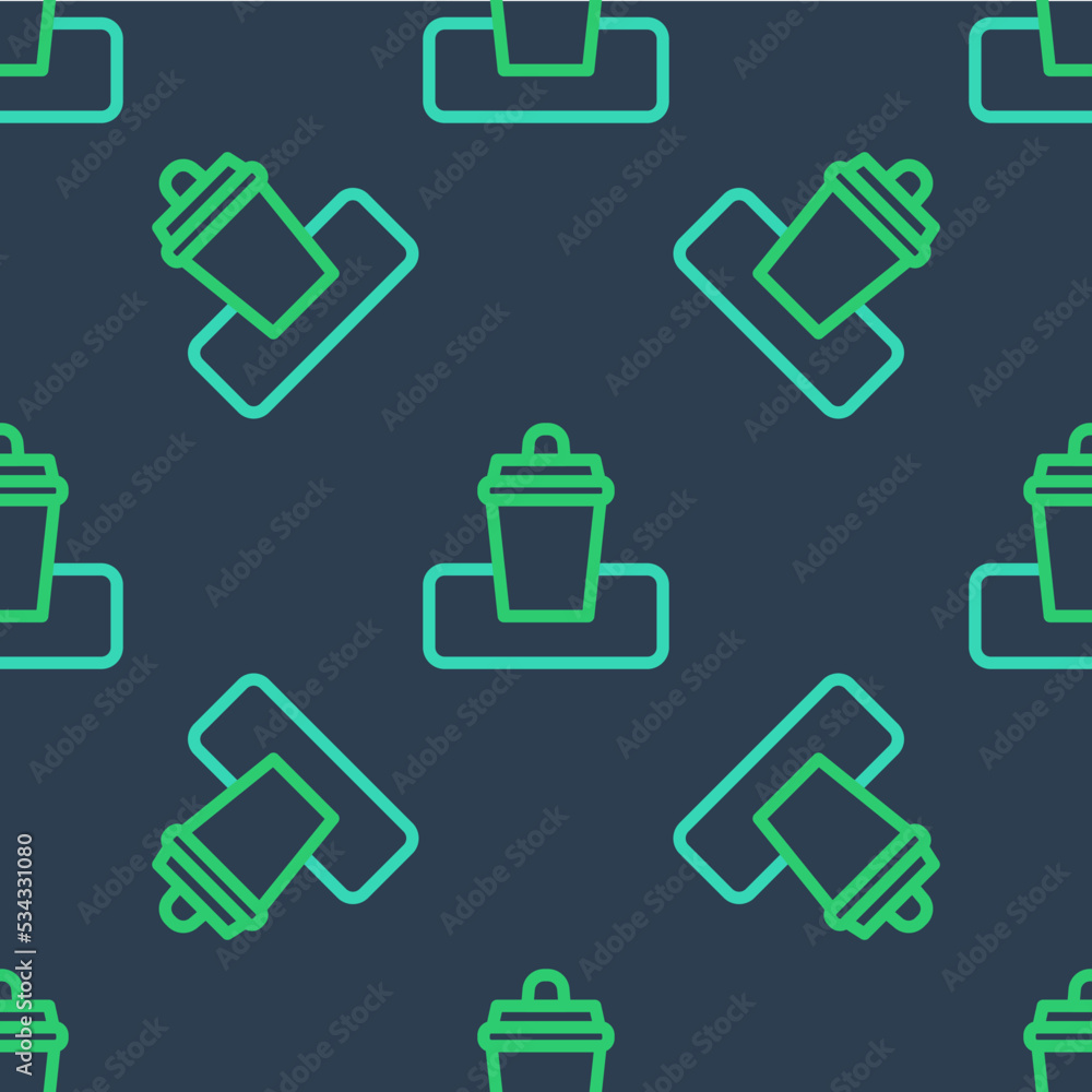 Poster line trash can icon isolated seamless pattern on blue background. garbage bin sign. recycle basket i