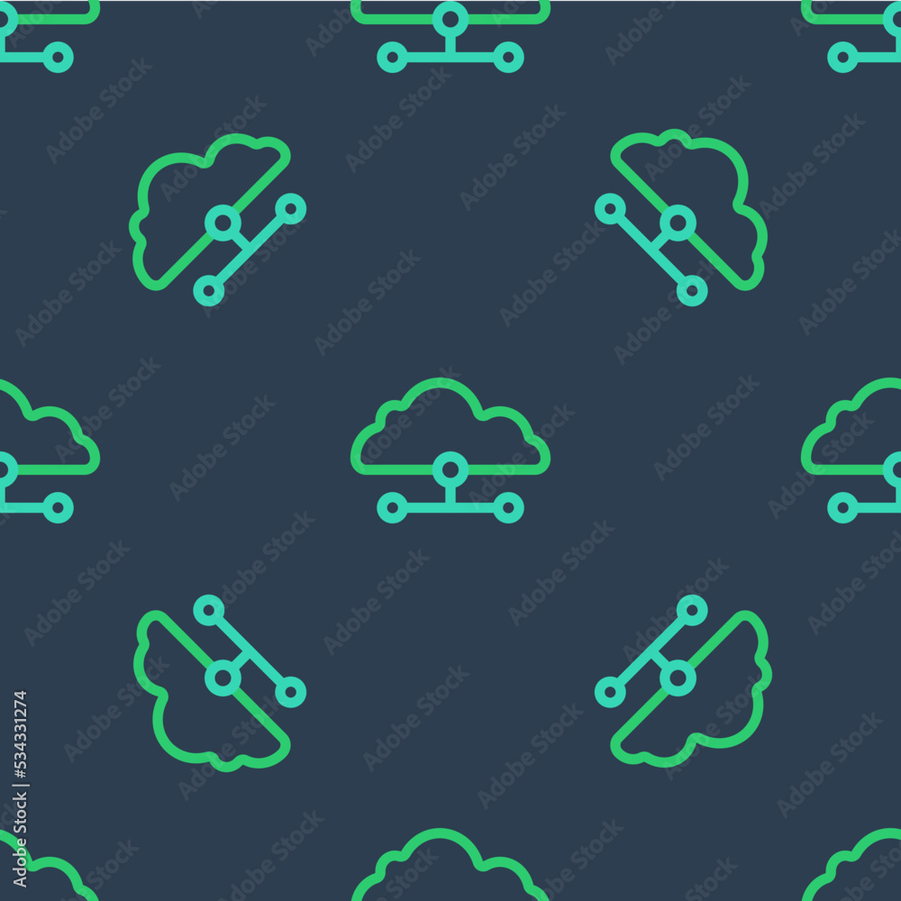 Poster line network cloud connection icon isolated seamless pattern on blue background. social technology. 