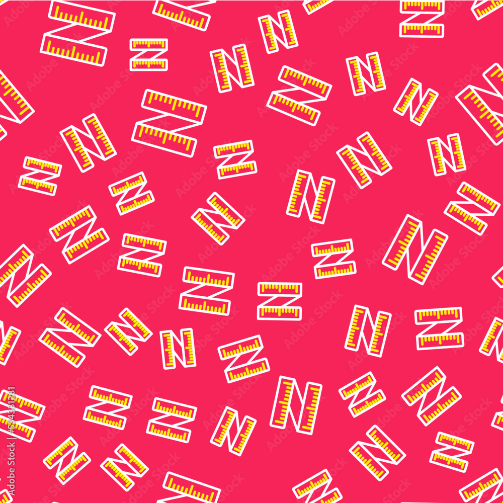 Poster line tape measure icon isolated seamless pattern on red background. measuring tape. vector