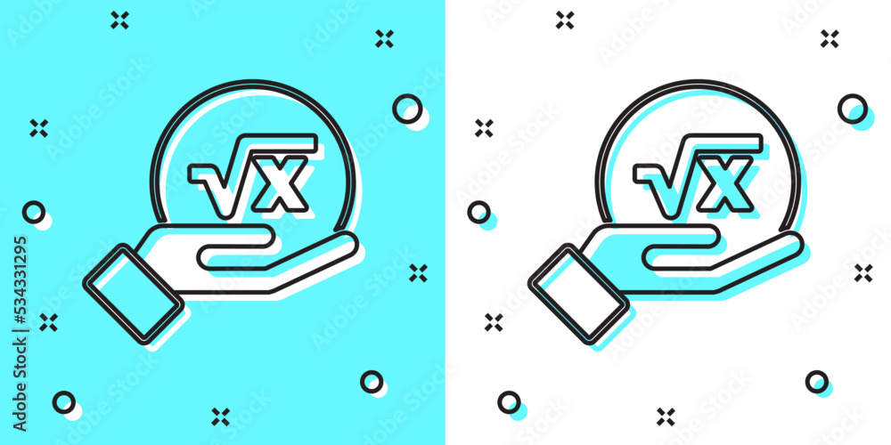 Poster black line square root of x glyph icon isolated on green and white background. mathematical expressi