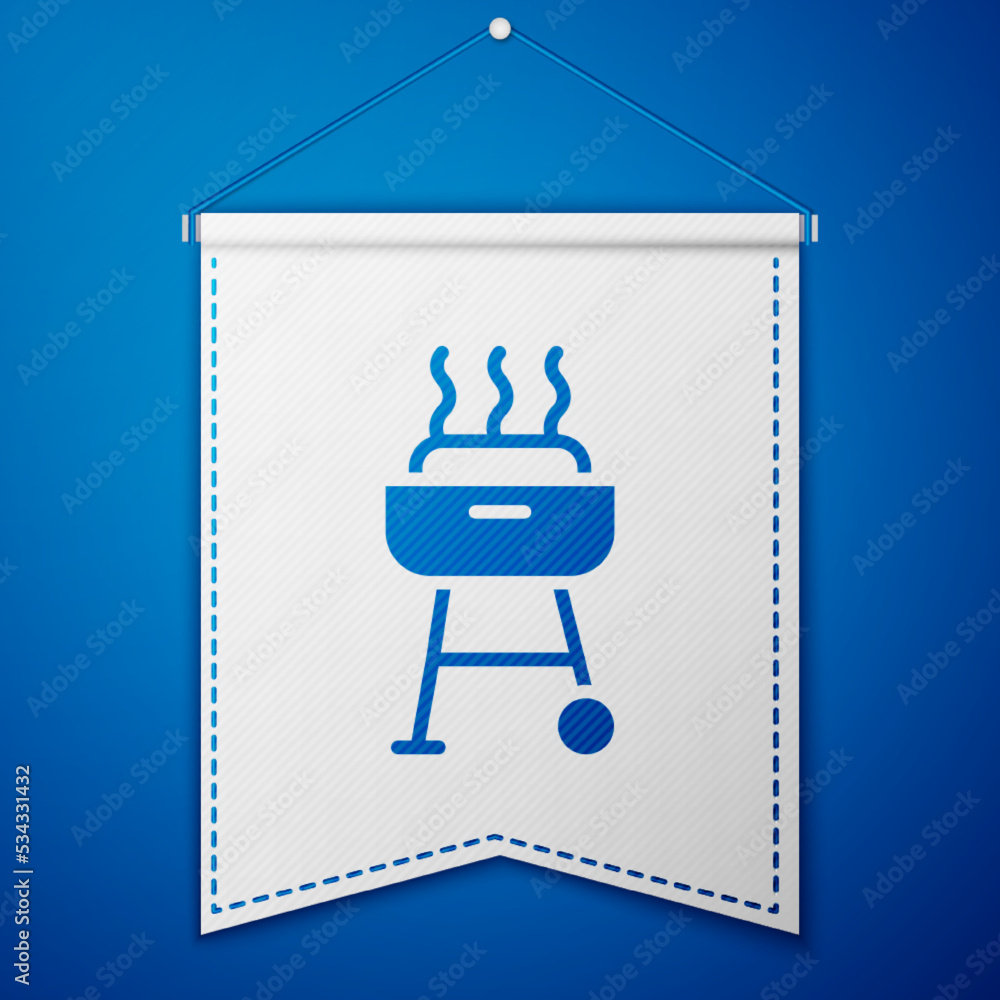 Sticker Blue Barbecue grill icon isolated on blue background. BBQ grill party. White pennant template. Vector