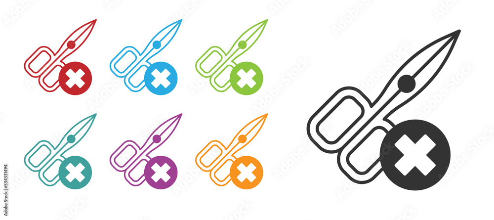 Poster black no scissors icon isolated on white background. set icons colorful. vector
