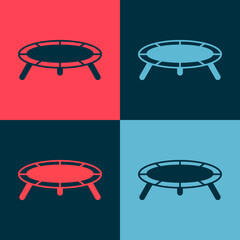 Pop art Jumping trampoline icon isolated on color background. Vector