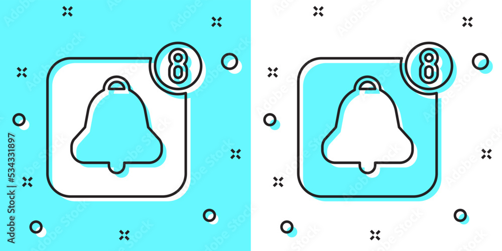 Poster black line alarm clock app smartphone interface icon isolated on green and white background. random 