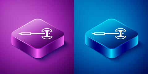 Isometric Medieval poleaxe icon isolated on blue and purple background. Square button. Vector - obrazy, fototapety, plakaty