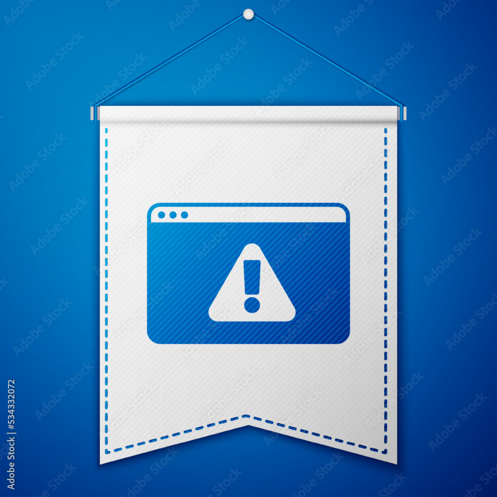 Poster blue browser with exclamation mark icon isolated on blue background. alert message smartphone notifi