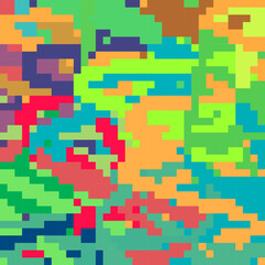 Multicolor pixelated background by vibrant colors. Colorful graphic pattern