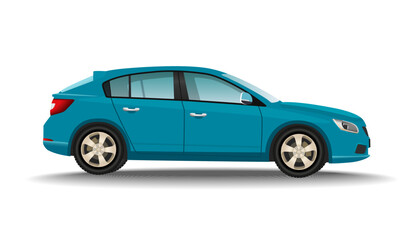 Plakat Hatchback turquoise car on white background. Luxury vehicle. Realistic automobile side view. Personal transport concept.