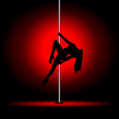 Sexy pole dancing girl in red light
