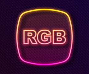 Glowing neon line Speech bubble with RGB and CMYK color mixing icon isolated on black background. Vector