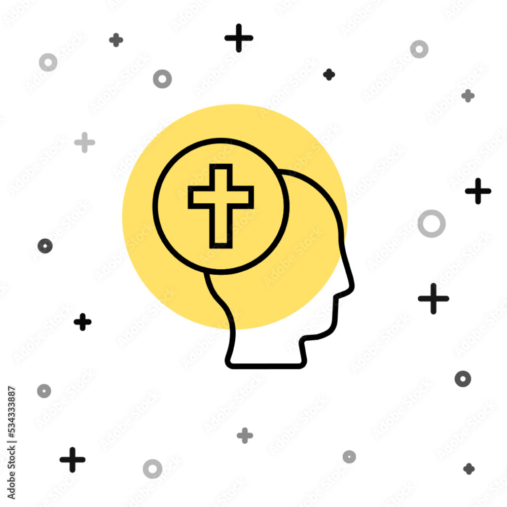 Poster black line priest icon isolated on white background. random dynamic shapes. vector