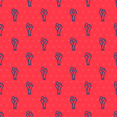 Blue line Leek icon isolated seamless pattern on red background. Vector