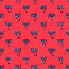 Obraz premium Blue line Bid icon isolated seamless pattern on red background. Auction bidding. Sale and buyers. Vector