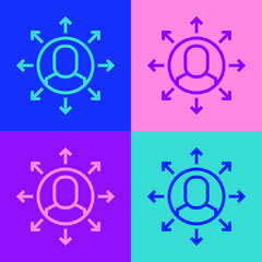 Pop art line Multitasking manager working icon isolated on color background. Vector