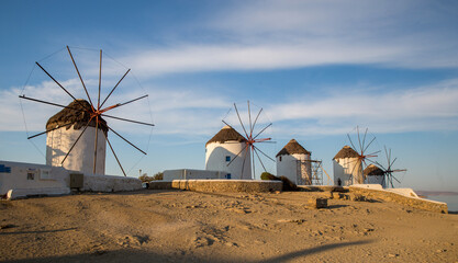 Famous greek windmills on Mykonos Island - obrazy, fototapety, plakaty