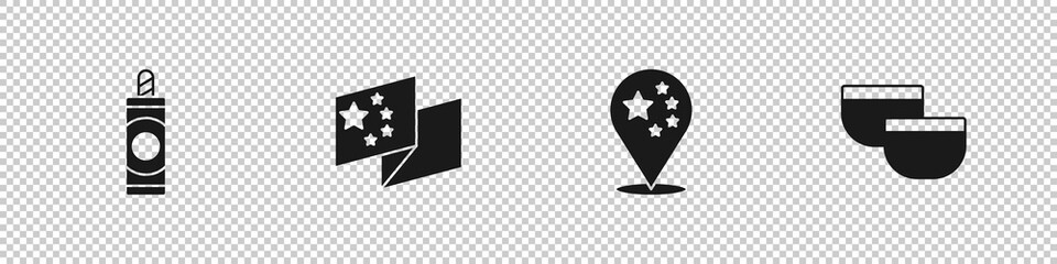 Set Firework, China flag, and Chinese tea ceremony icon. Vector