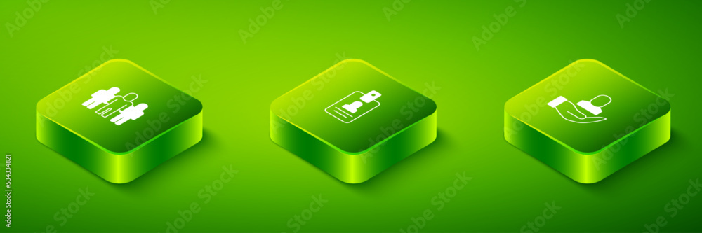 Poster set isometric identification badge, worker and project team base icon. vector