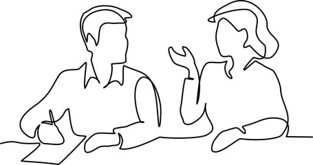 Business discussion of man and woman coworkers