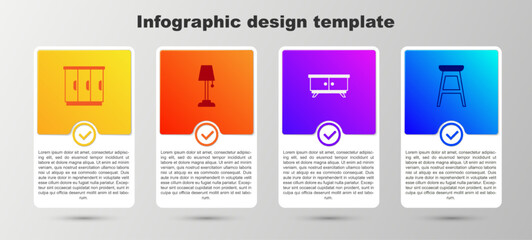 Set Wardrobe, Floor lamp, Furniture nightstand and Chair. Business infographic template. Vector