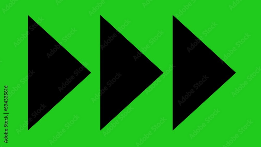 Poster arrow animation with triangular shapes indicating the right, on a green chroma key background
