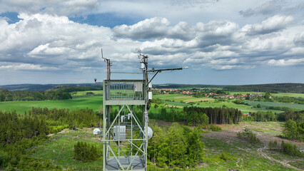Station science meteorology tower atmospheric research drone aerial weather, measuring ozone O3,...