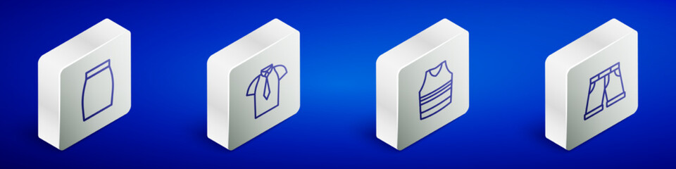 Set Isometric line Skirt, Shirt, Undershirt and Short or pants icon. Vector