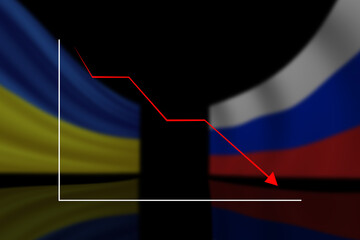 graph of the recession against the background of the flags of Russia and Ukraine.