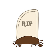 Halloween 2022 - October 31. A traditional holiday, the eve of All Saints Day, All Hallows Eve. Trick or treat. Vector illustration in hand-drawn doodle style. The grave of a dead man.