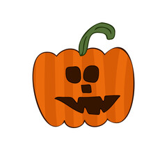 Halloween 2022 - October 31. A traditional holiday, the eve of All Saints Day, All Hallows Eve. Trick or treat. Vector illustration in hand-drawn doodle style. Pumpkin with its eyes and mouth cut out.