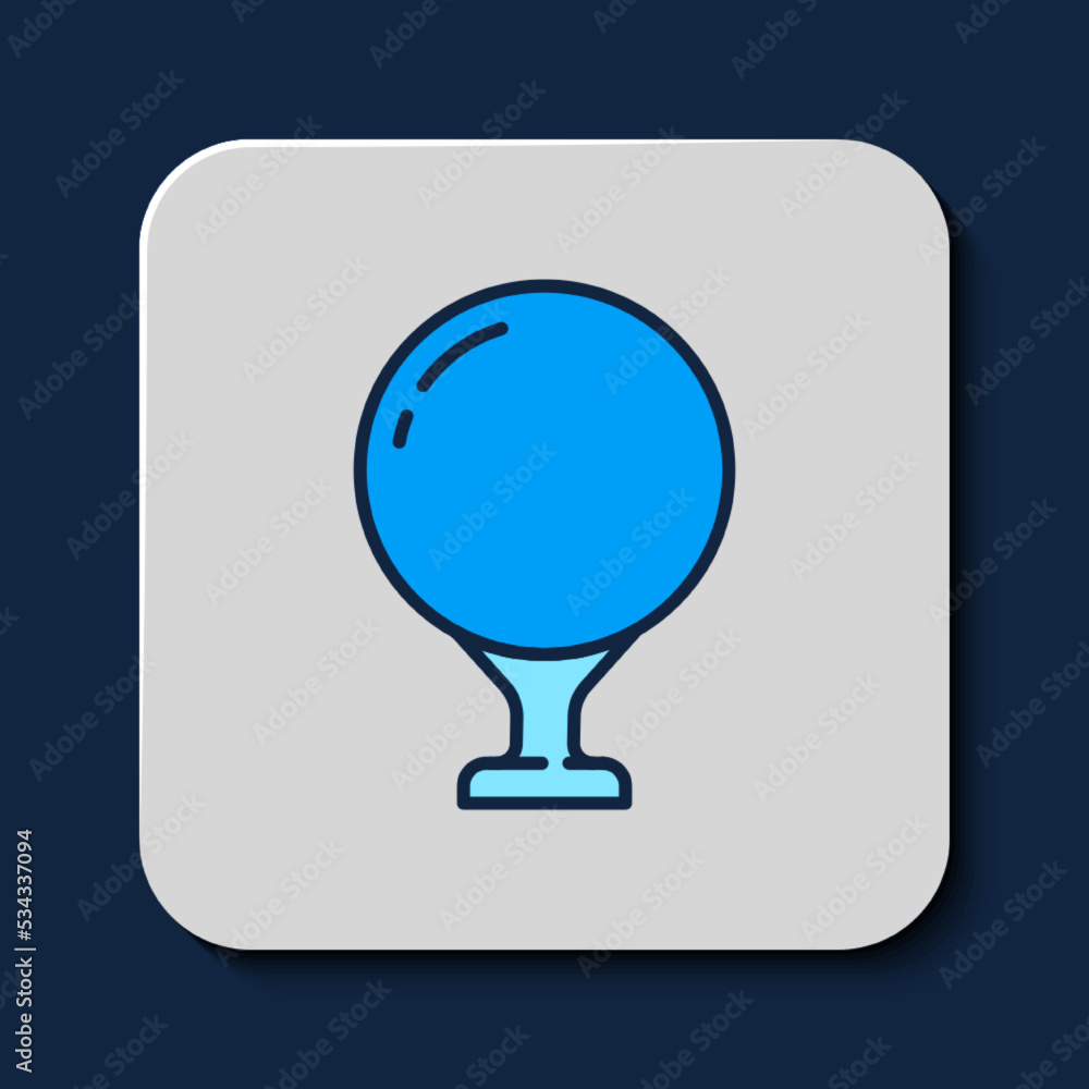 Poster Filled outline Golf ball on tee icon isolated on blue background. Vector