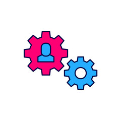 Filled outline Human with gear icon isolated on white background. Artificial intelligence. Thinking brain sign. Symbol work of brain. Vector