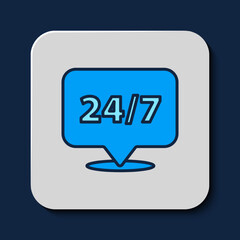 Filled outline Clock 24 hours icon isolated on blue background. All day cyclic icon. 24 hours service symbol. Vector