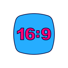 Filled outline Photo frame 16-9 icon isolated on white background. 16-9 photo size. Camera sensor size. Vector