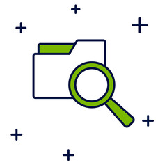 Filled outline Search concept with folder icon isolated on white background. Magnifying glass and document. Data and information sign. Vector