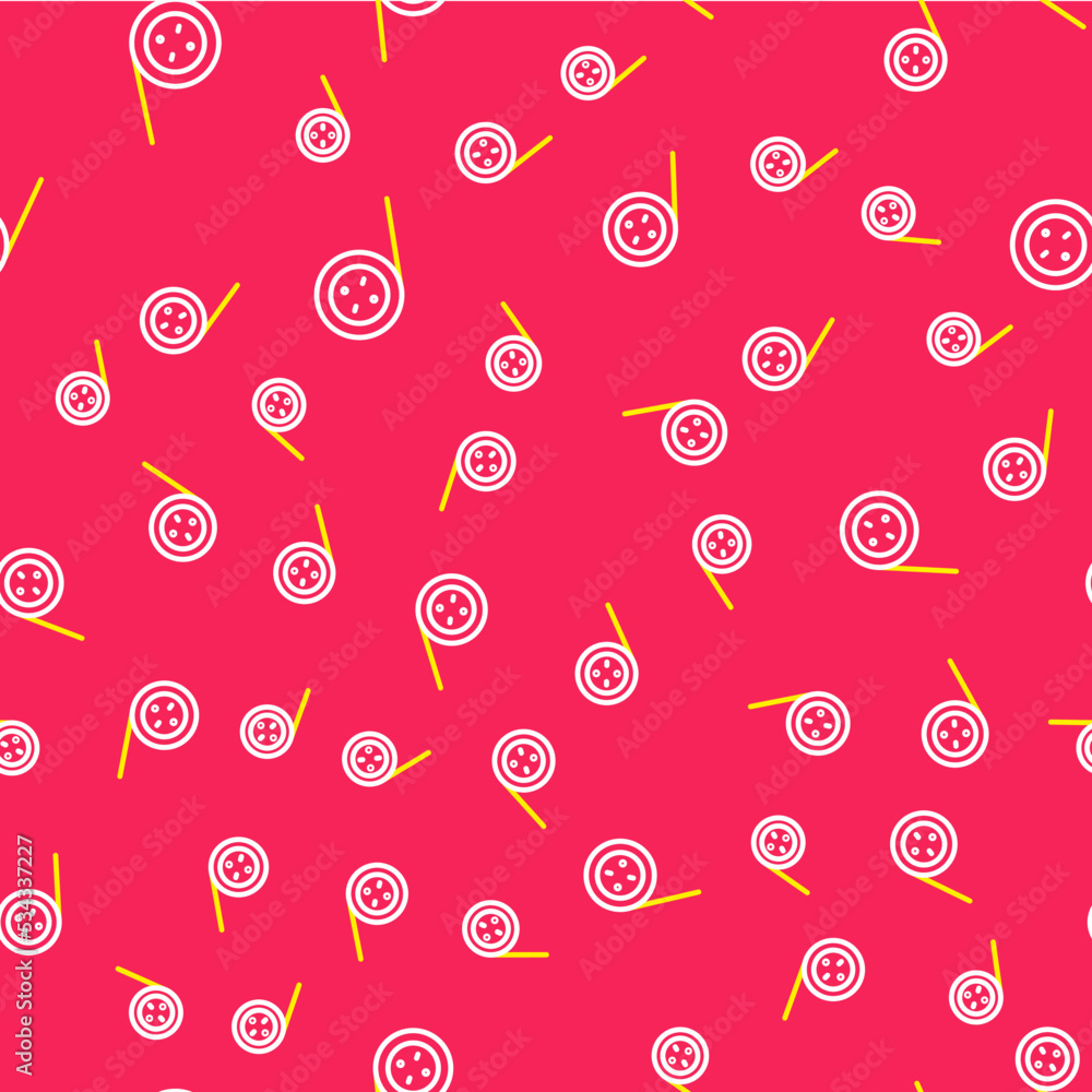 Poster line yoyo toy icon isolated seamless pattern on red background. vector