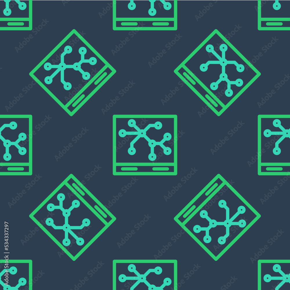 Poster Line Railway map icon isolated seamless pattern on blue background. Vector