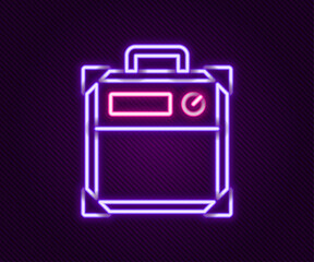 Glowing neon line Guitar amplifier icon isolated on black background. Musical instrument. Colorful outline concept. Vector