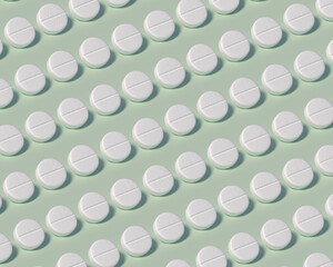 Pattern made with medicine pills on color pastel light background. Medicine and pharmacy creative concepts. Trendy colors.