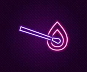 Glowing neon line Burning match with fire icon isolated on black background. Match with fire. Matches sign. Colorful outline concept. Vector