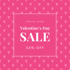 Valentines Day sale vector social media card on pink background