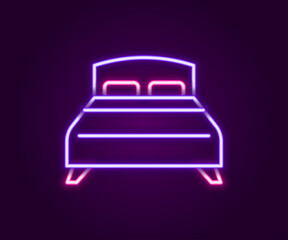 Glowing neon line Big bed for two or one person icon isolated on black background. Colorful outline concept. Vector