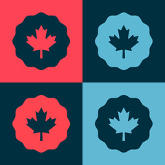Pop art Canadian maple leaf icon isolated on color background. Canada symbol maple leaf. Vector