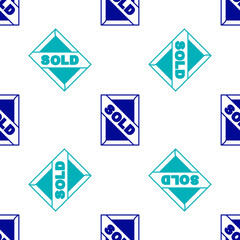 Blue Auction painting sold icon isolated seamless pattern on white background. Auction bidding. Sale and buyers. Vector