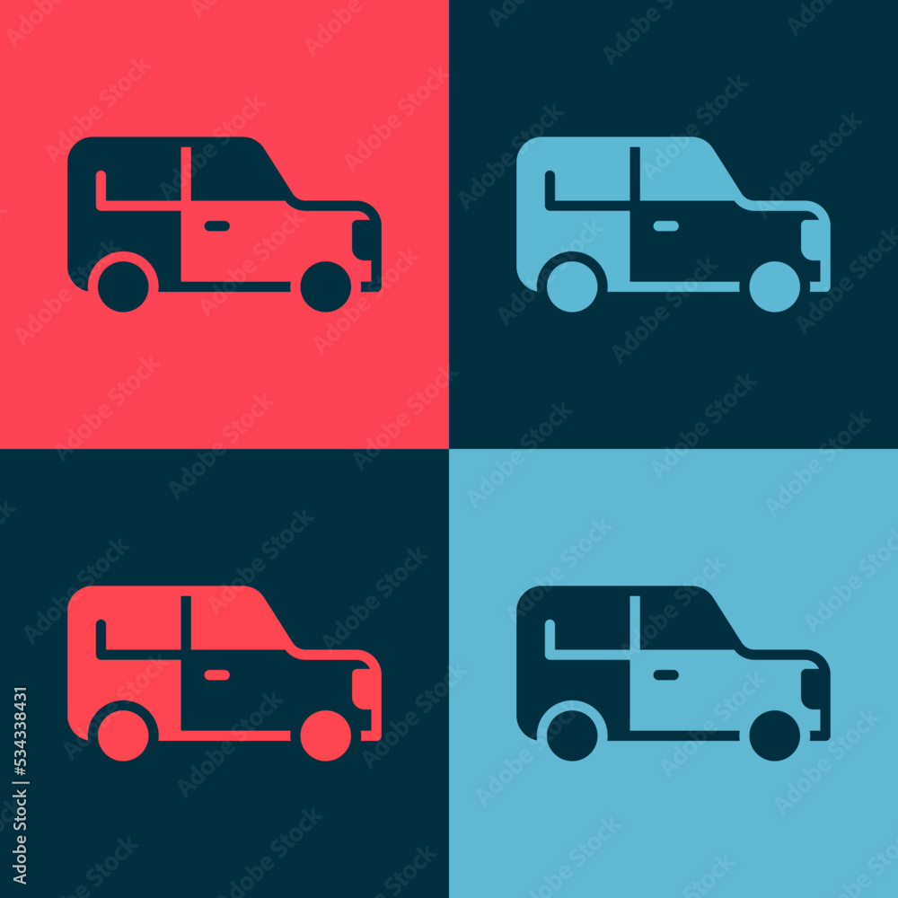 Sticker pop art car icon isolated on color background. vector