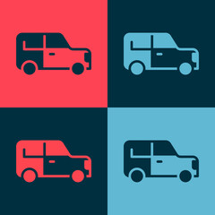 Pop art Car icon isolated on color background. Vector