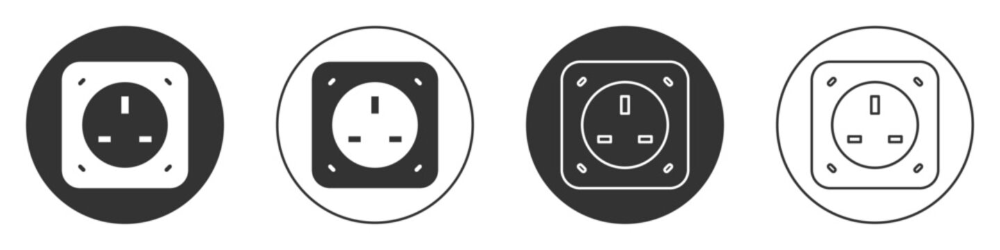 Black Electrical outlet icon isolated on white background. Power socket. Rosette symbol. Circle button. Vector
