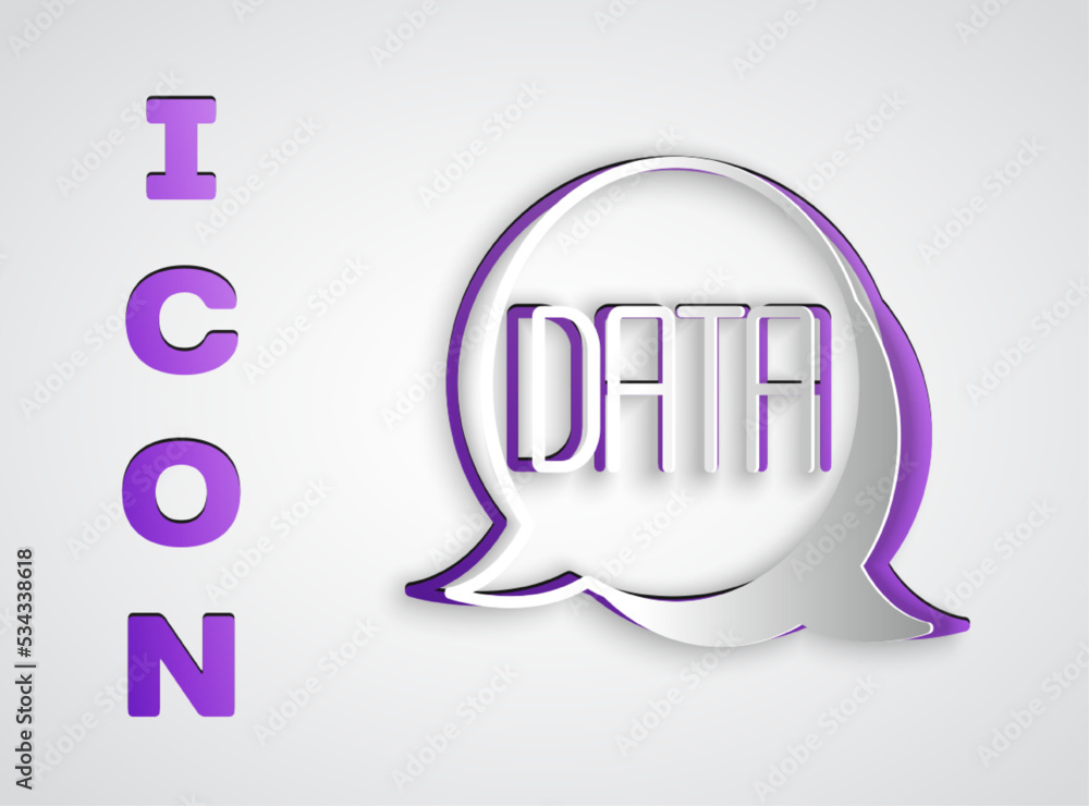 Poster paper cut data analysis icon isolated on grey background. business data analysis process, statistics