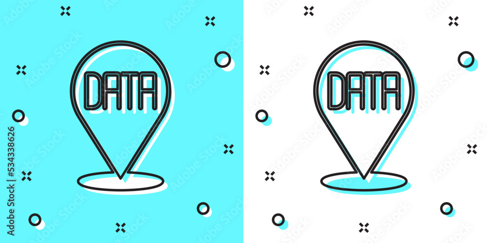 Poster black line data analysis icon isolated on green and white background. business data analysis process
